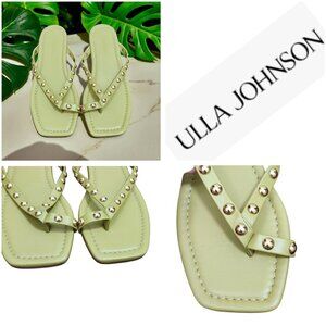 Ulla Johnson Olive Green Studded Sandals Size 9.5US Square Toe Crisscross Strap